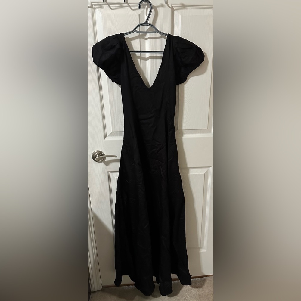 Black Cotton V Neck Maxi Dress With Pockets | Size: XS | Brand New